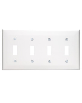 Leviton 80712W 4Gang Toggle Device Switch Wallplate Standard Size Thermoplastic Nylon White