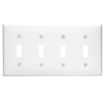 Leviton 80712W 4Gang Toggle Device Switch Wallplate Standard Size Thermoplastic Nylon White