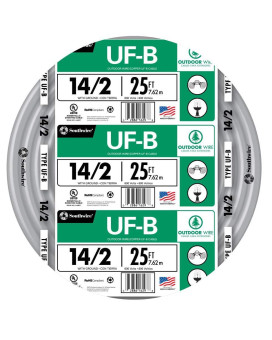 Woods Southwire 13054221 25Ft 142 Awg Solid Ufb Type Underground Feeder And Branch Circuit Cable With Ground Wire Gray