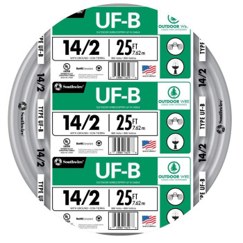 Woods Southwire 13054221 25Ft 142 Awg Solid Ufb Type Underground Feeder And Branch Circuit Cable With Ground Wire Gray