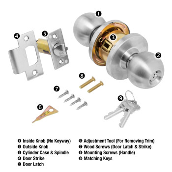 Master Lock Blc0232Dka4 Storeroom Cylindrical Ball Knob Commercial Grade 2 Brushed Chrome Finish