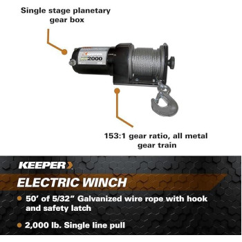 Keeper Kt2000 12V Electric Winch 2 000 Lb Capacity Wire Rope With Hook Freespool Clutch Atv Trailer Mounting Handheld C