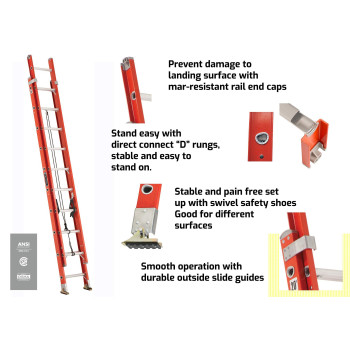 Louisville Ladder Fe3224 Foot Extension Ladder 24 Ft Orange