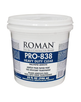 Roman Products Heavy Duty Wallpaper Adhesive Commercial Grade For Heavy Wall Hangings Clear Pro838 32 Ounce 70 Sq Ft