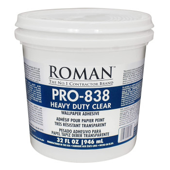 Roman Products Heavy Duty Wallpaper Adhesive Commercial Grade For Heavy Wall Hangings Clear Pro838 32 Ounce 70 Sq Ft