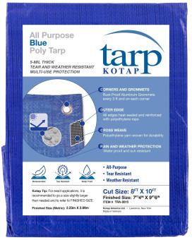 Kotap 8 X 10 Ft Allpurpose Multiuse Protectioncoverage 5Mil Poly Tarp Waterproof Blue 1Pack Tra0810