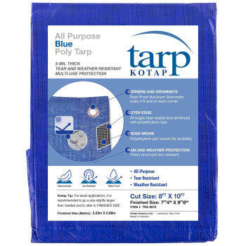 Kotap 8 X 10 Ft Allpurpose Multiuse Protectioncoverage 5Mil Poly Tarp Waterproof Blue 1Pack Tra0810