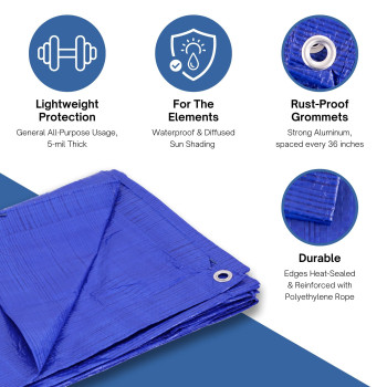 Kotap 8 X 10 Ft Allpurpose Multiuse Protectioncoverage 5Mil Poly Tarp Waterproof Blue 1Pack Tra0810