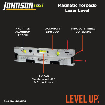 Johnson Level Tool 406184 Magnetic Torpedo Laser Level Silver Black 1 Laser Level