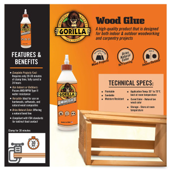 Gorilla Wood Glue 18 Ounce Bottle Natural Wood Color Pack Of 1