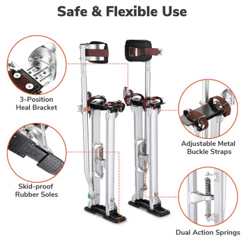 Yescom 2440 Drywall Stilts Adjustable Aluminum Tool Work With Leg Pad Protection For Painting Painter Taping Silver