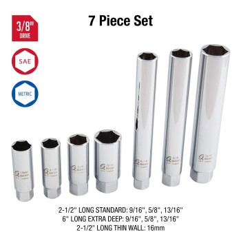 Sunex Tools 8845 38Inch Drive Master Spark Plug Set Crv 7Pieces