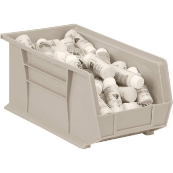 Akromils 30240 Akrobins Plastic Hanging Stackable Storage Organizer Bin 15Inch X 8Inch X 7Inch Stone 12Pack