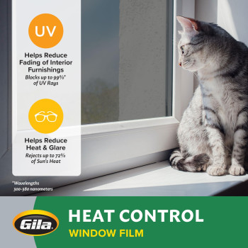 Gila Heat Control Titanium Adhesive Residential Diy Window Film Sun Blocking Glare Reduction 3Ft X 15Ft 36In X 180In Gray