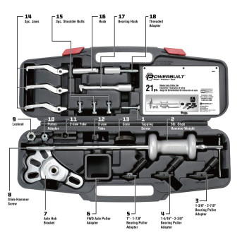 Powerbuilt Master Axle Puller Tool Set Remove Car Front And Rear Bearings And Seals Vehicle Repair 21 Piece Kit 648611 Sil