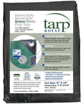 Kotap Tgs0810 Multiuse Waterproof Heavyduty Protectioncoverage Tarp 8Mil Reversible Size 8 X 10 Greensilver