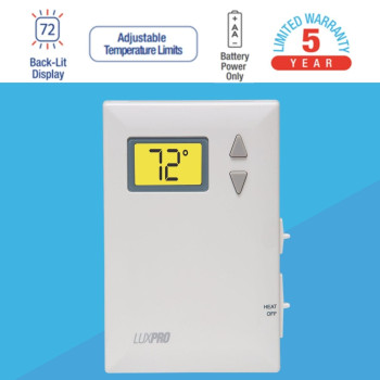 Lux Pro Psd010B Mechanical Nonprogrammable Thermostat 1 Heat Only Without Fan Batteries Included