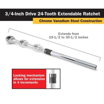 Titan 12072 34Inch Drive X 1912 To 3012Inch 24Tooth Extendable Ratchet