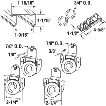 Primeline 163589 Bypass Wardrobe Track Kit 48 In Opening Dialadjusting Rollers Steel 78 In Plastic Wheels Single Pac