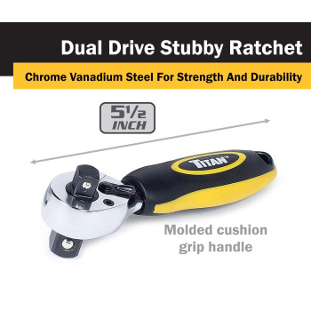 Titan 12051 38Inch And 12Inch Dual Drive X 512Inch 72Tooth Dual Head Stubby Ratchet