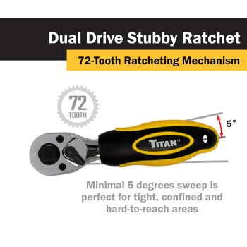 Titan 12051 38Inch And 12Inch Dual Drive X 512Inch 72Tooth Dual Head Stubby Ratchet