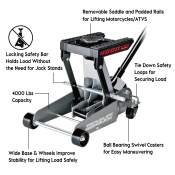 Powerbuilt 2 Ton Triple Lift Floor Jack Lifts Cars Trucks Motorcycles Atvs Transmissions Tiedown Loops Locking Safety B