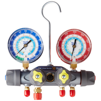 Yellow Jacket 49983 Manifold Only Degrees F Psi Scale R22134A404A Refrigerant Redblue Gauges