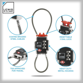 Lewis N Clark Triple Security Lock Resettable Combination Lock Black 3Dial Tsa Friendly Durable 1 Pack