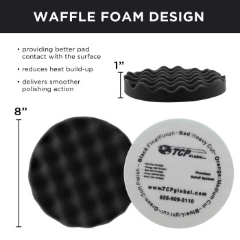 8 Black Waffle Extra Fine Foam Finishing Grip Pad Final Buff Polish Wax Hook Loop