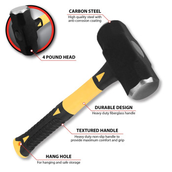 Performance Tool M7101 4Pound Sledge Hammer With Fiberglass Handle