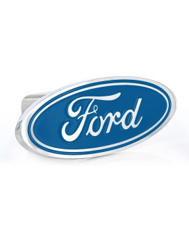 Ford Blue Oval Solid Brass Hitch Cover Plug With 2 Inch Stainless Steel Post