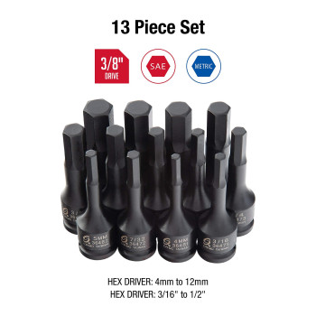 Sunex Tools 3649 Sae Metric Impact Hex Driver Set