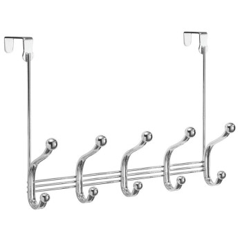 Idesign York Metal Over The Door Organizer 5Hook Rack For Coats Hats Robes Towels Jackets Purses Bedroom Closet And Ba