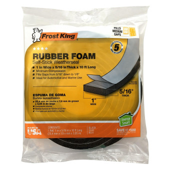 Frost King P Selfstick Rubber Foam Weatherseal 1 W 516 T 10 Ft L Black