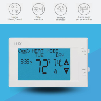 Lux Products Tx9600Ts Programmable Large Touchscreen Heating Cooling Thermostat White