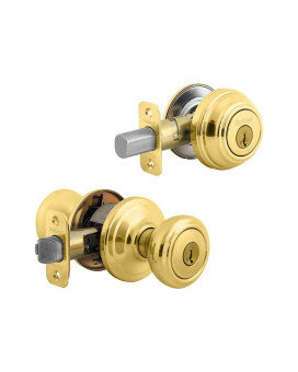 Kwikset 991 Cameron Entry Knob And Single Cylinder Deadbolt Combo Pack Featuring Smartkey In Satin Nickel Polished Brass