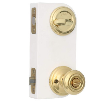 Kwikset 991 Cameron Entry Knob And Single Cylinder Deadbolt Combo Pack Featuring Smartkey In Satin Nickel Polished Brass