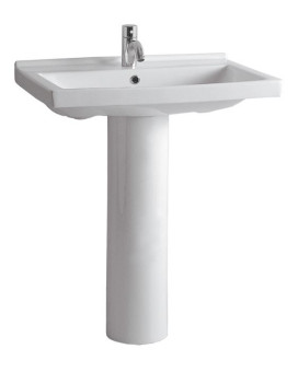 Isabella Collection Tubular Pedestal Sink with Rectagular Basin, Chrome Overflow and Single Hole Faucet Drilling