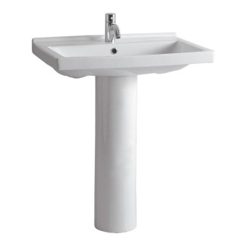 Isabella Collection Tubular Pedestal Sink with Rectagular Basin, Chrome Overflow and Single Hole Faucet Drilling