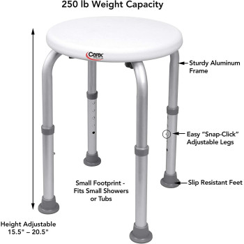 Carex Compact Shower Stool Adjustable Height Bath Stool And Shower Seat Aluminum Bath Seat That Supports 250Lbs