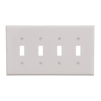 Eaton Pjs4W Polycarbonate 4Gang Screwless Toggle Switch Mid Size Wall Plate White