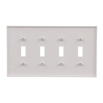 Eaton Pjs4W Polycarbonate 4Gang Screwless Toggle Switch Mid Size Wall Plate White