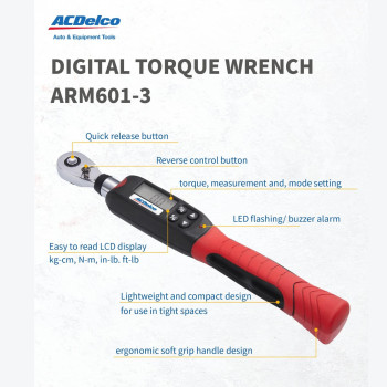 Acdelco Arm6013 38 37 To 37 Ftlbs Digital Torque Wrench With Buzzer And Led Flash Notification Iso 6789 Standards Wi