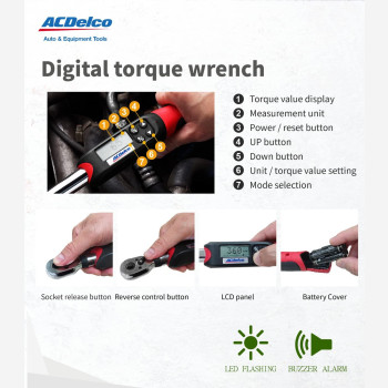 Acdelco Arm6013 38 37 To 37 Ftlbs Digital Torque Wrench With Buzzer And Led Flash Notification Iso 6789 Standards Wi