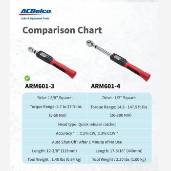 Acdelco Arm6013 38 37 To 37 Ftlbs Digital Torque Wrench With Buzzer And Led Flash Notification Iso 6789 Standards Wi