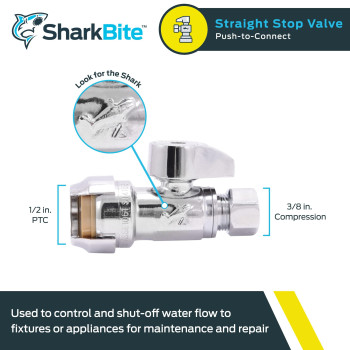 Sharkbite 12 X 38 Inch Compression Straight Stop Valve Quarter Turn Push To Connect Brass Plumbing Fitting Pex Pipe Copper