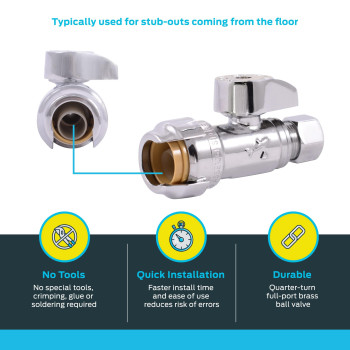 Sharkbite 12 X 38 Inch Compression Straight Stop Valve Quarter Turn Push To Connect Brass Plumbing Fitting Pex Pipe Copper