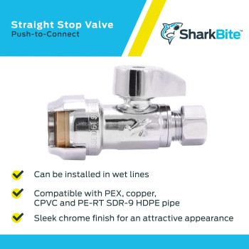 Sharkbite 12 X 38 Inch Compression Straight Stop Valve Quarter Turn Push To Connect Brass Plumbing Fitting Pex Pipe Copper