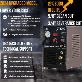 Lotos Ct520D 50 Amp Air Plasma Cutter 200 Amp Tig And Stickmmaarc Welder 3 In 1 Combo Welding Machine 58 Inch Clean Cut Br