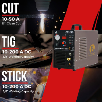 Lotos Ct520D 50 Amp Air Plasma Cutter 200 Amp Tig And Stickmmaarc Welder 3 In 1 Combo Welding Machine 58 Inch Clean Cut Br